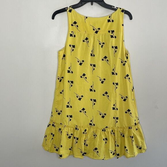THAKOON Mini Shift Dress Women 4 Yellow Floral Ruffle Sleeveless Cotton V-Neck - Picture 7 of 14